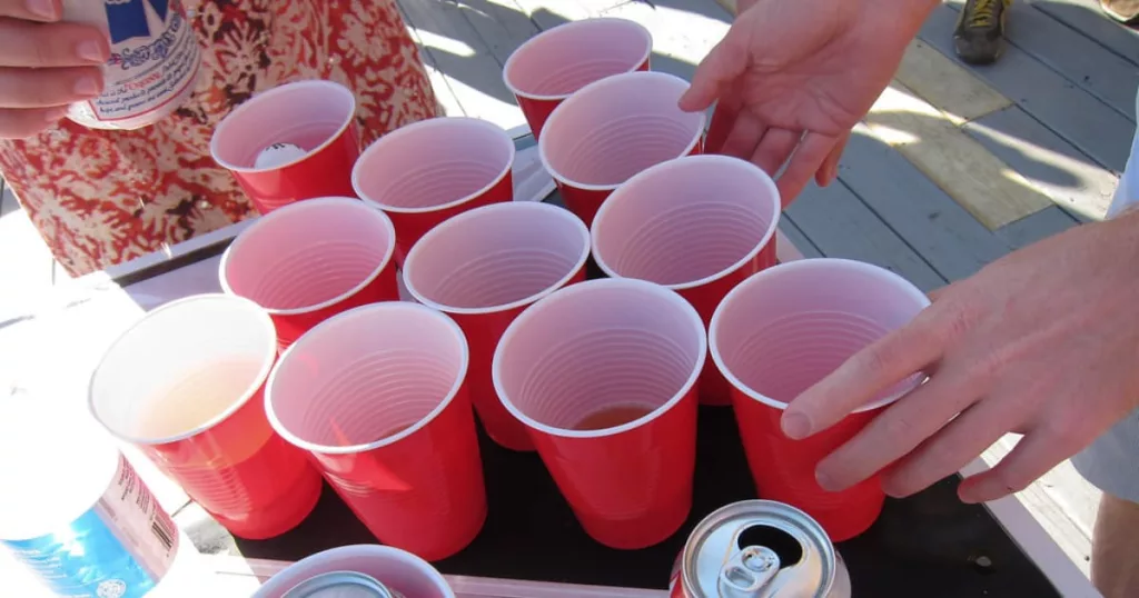 beer pong cups setup